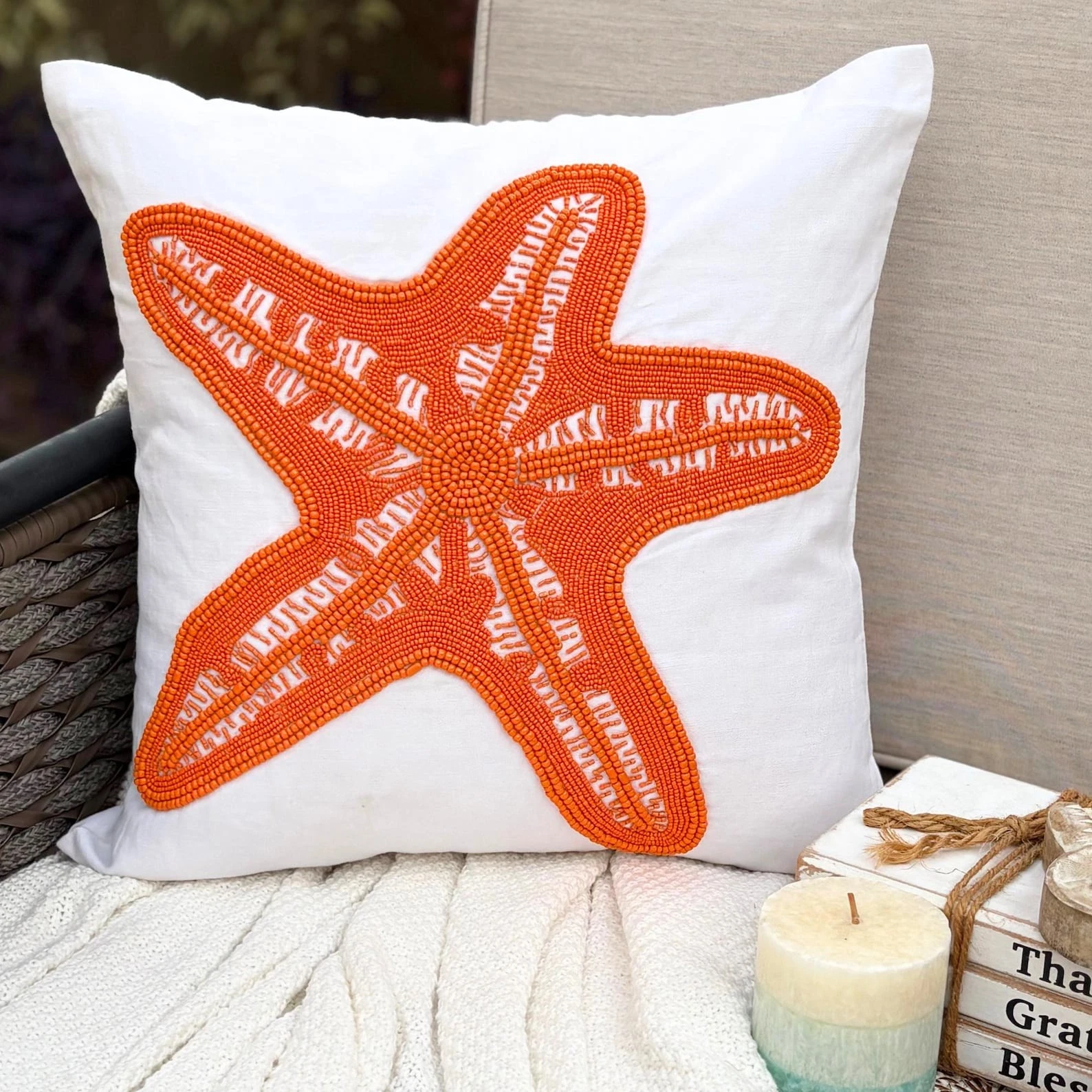 Pillow Case White 16"x16", Bed Decor Cotton Starfish Beaded - Starfish Makeover
Opens in a new windo