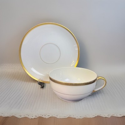 Noritake M  The Chaumont  Japan Cup & Saucer Set White  Gold Rim/Band 1921