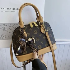 Brown Monogram Dome Shell Satchel – 2 Sizes, Top Handle Crossbody Shoulder Bag