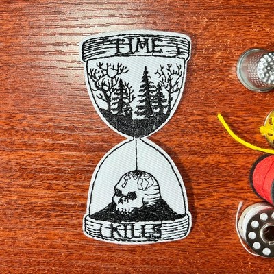Time Kills Hourglass Life Death Goth Punk Emo Embroidered Iron On Patch 3.5x2''