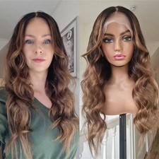 Balayage Ombre Brown Wavy Wigs 13x4 Lace Front 100 Human Hair Wigs Pre Plucked
