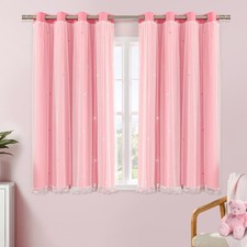 Pink Curtains for Bedroom, Blackout Drapes and Wall Decor for Baby Girls 45 i...