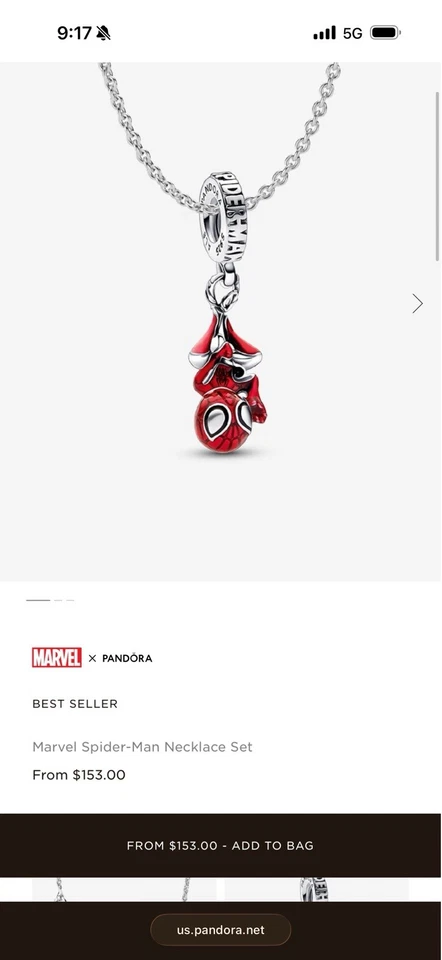 New Pandora Marvel Hanging Spiderman Silver Necklace - Image 3 of 3