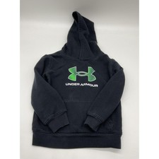 Under Armour Hoodie Youth Size 5 Black Green Pullover Sweatshirt Kids Logo