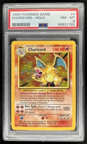 1999 Pokemon Unlimited Charizard Rare Holo #4/102 PSA 8