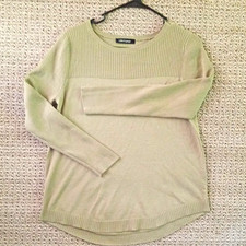 Cable Gauge Green Ribbed Knit Crew Neck Long Sleeve Pullover Sweater M vin D13
