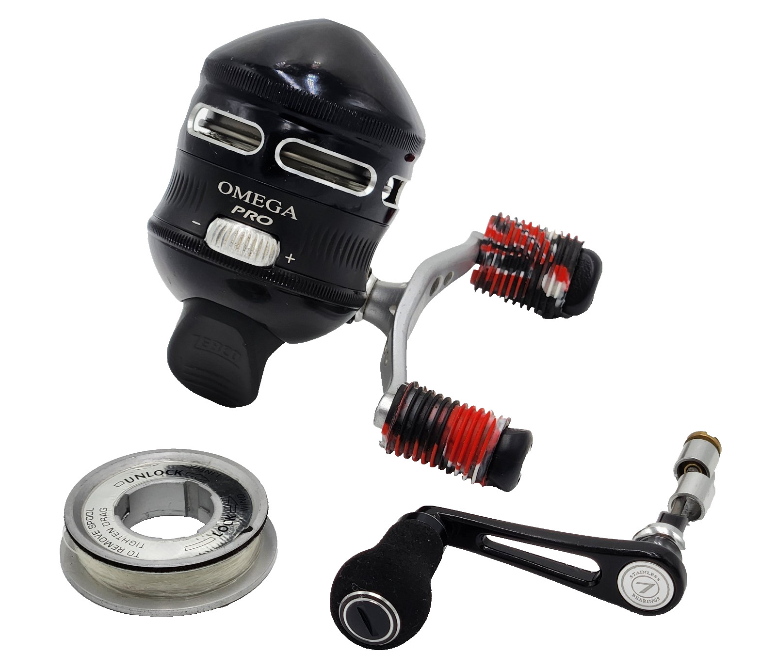 Zebco Omega Pro Z03 Spincast Reel Size 30 Custom Grips, Extra Handle Spare Spool
