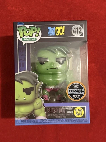 Funko Pop! Digital #412 Teen Titans Go Beast Boy Grail LE 583 + Hard Stack VHTF