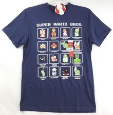 NEW Nintendo Super Mario Bros T-Shirt Mens Medium Blue Cotton Pixel Characters