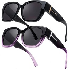 2 Pack Polarized Fit Over Sunglasses for Women Men Oversized Square Over Glas...