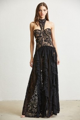 chinese dress ladies Santiago Cut-Out Ruffle Maxi Dress Black Selfie Leslie