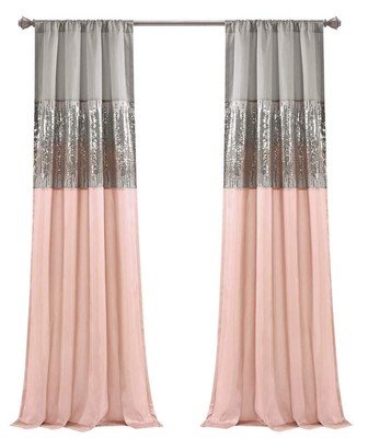 Night Sky Window Curtain Panel, Single, 42'' W x 84'' L, Gray & Blush - Sequin ...