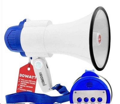 Megaphone 30W Bull Horn PA Speaker w 800 Yards Range Loud Siren Voice Amplifier