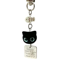 Plush Black Cat Phone Charm Keychain Cute Soft Fur Pendant for Phone Keys Bag