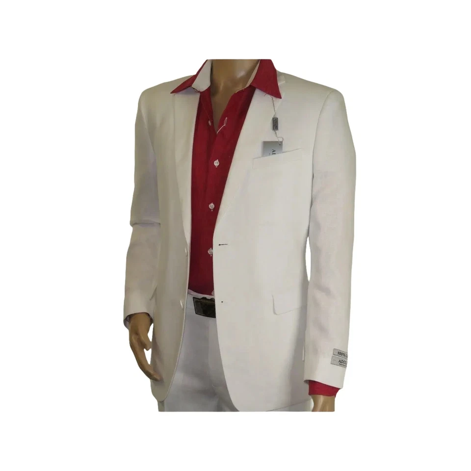 Adolfo Hombre Traje de Lino Traje de Verano Transpirable y Cómodo C500 Blanco Foto 4 de 4