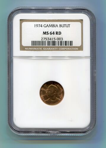 1974 Gambia Butut MS 64 RD Rainbow Toned NGC Certified Coin - Picture 1 of 2