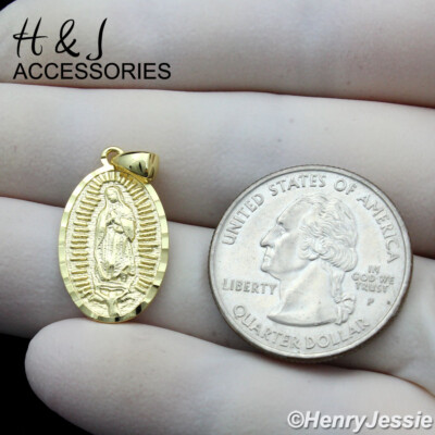 MEN WOMEN 925 STERLING SILVER SMALL GOLD PLATED PLAIN VIRGIN MARY ...