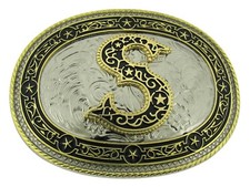 Initial S Letter Men Women Belt Buckle Vintage Metal Style Cowboy Rodeo Western