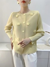 Women's Short Jacket Cardigan Pleated Tops Comfort Casual Slim Fit Long Sleeves
