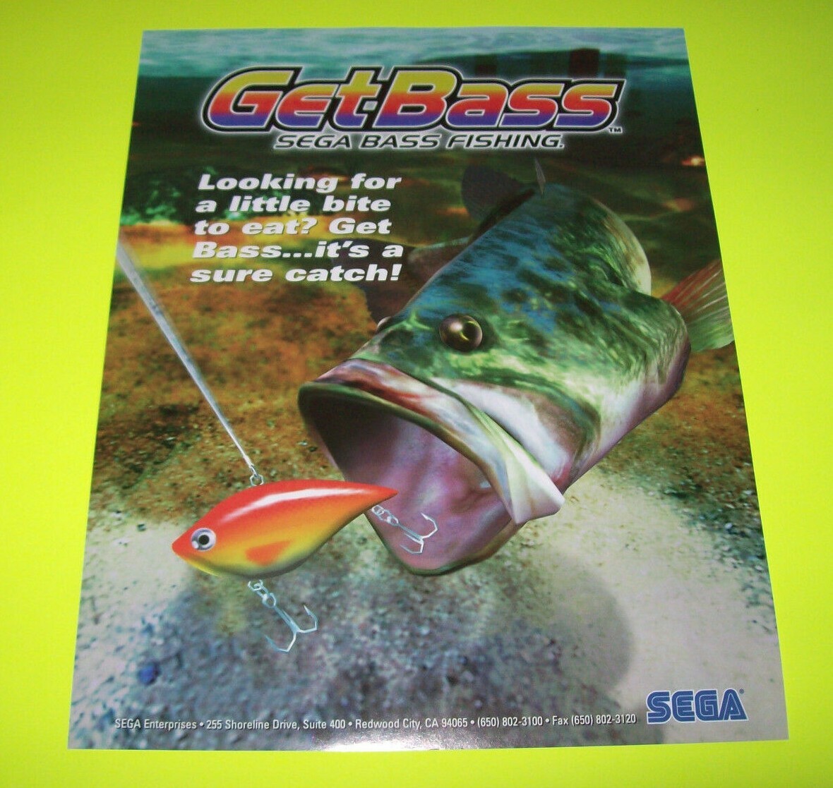 Get Bass Fishing Arcade FLYER Original Vintage Video Game Artwork Sheet 1997