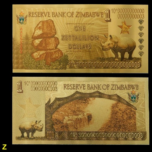 Zimbabwe 7 Pcs Gold Foil High Value Notes Dumillillion to Trillion