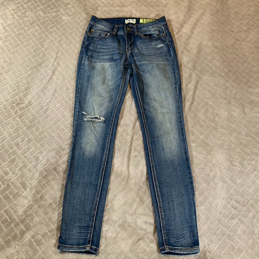 Indigo Rein Jeans Womens 5 Denim Blue Skinny Distressed Medium Wash Mid Rise