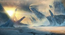 Landscape fantasy art nature ice sunlight mountains rock Custom Gaming Mat Desk