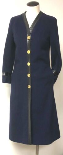 ROBERTA di CAMERINO ICONIC CLASSIC NAVY BLUE WOOL LONG WINTER COAT LOGO BUTTONS - Picture 1 of 12
