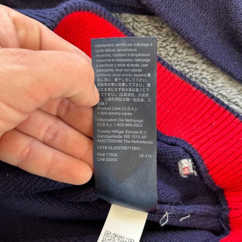 Maglione Tommy Hilfiger giovane grande 16-18 Y2K cotone grande logo blocco colore 17060 - Foto 6 di 9