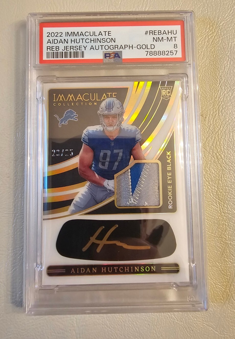 Aidan Hutchinson Panini Immaculate Collection Immaculate Rookie Eye Black Jersey Autographs #REBAHU Gold