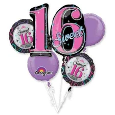 ANAGRAM #30561 Sweet 16 Birthday Party Theme -  Foil Balloon Bouquet 5ct - NEW