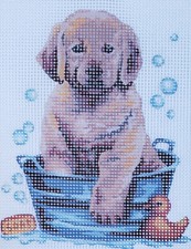 Printed Canvas Half Cross Stitch Embroidery Kit 43.205 - Puppy 8"x10" GobelinL