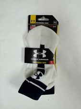 NEW Under Armour heatgear Youth Performance Socks, White/Navy, Youth Large