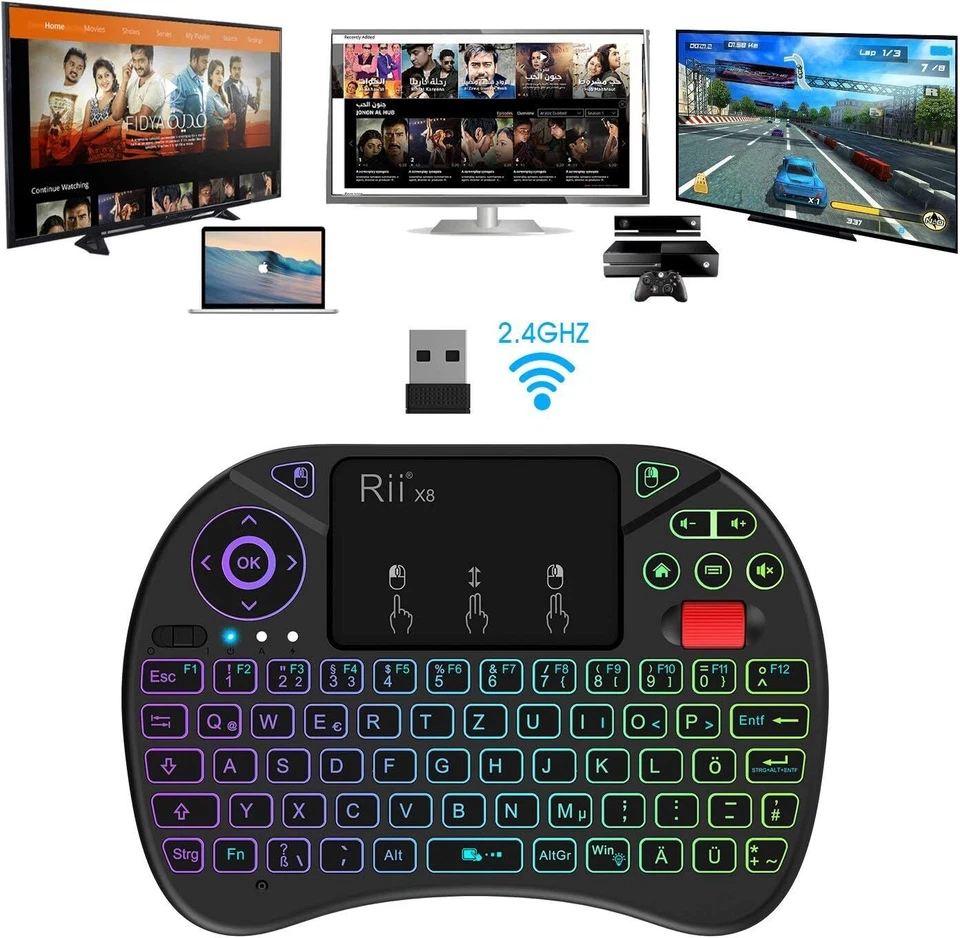 Rii X8 Mini Smart TV Tastatur Touchpad Kabellos Hintergrundbeleuchtung Scrollrad - Bild 4 von 4