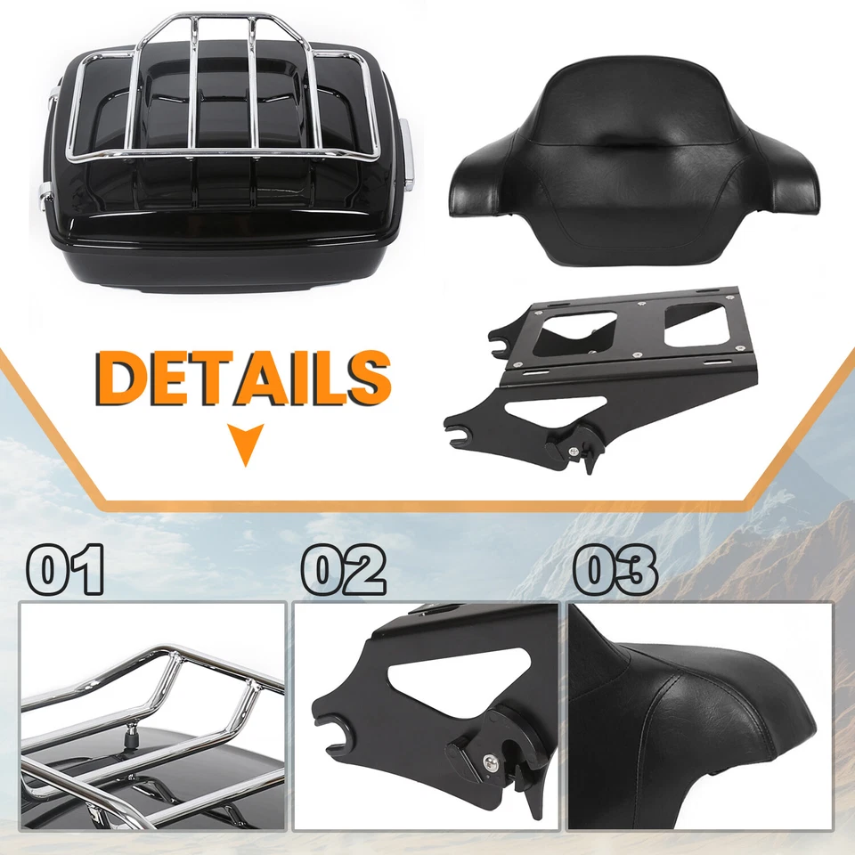 King Trunk Backrest Rack Pack For Harley Davidson Touring Street Road Glide 14+ - Image 4 of 4
