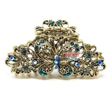 Metal Hair Claw Clip Beautiful Butterfly Flower Blue crystal bridal hair claws 