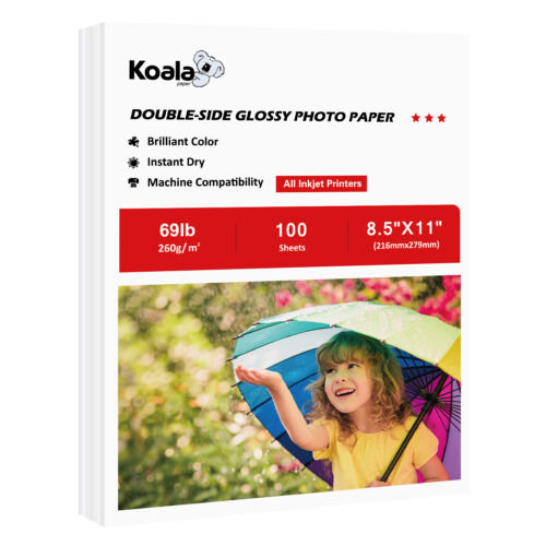 Koala Double Sided Photo Paper 8.5x11 Glossy 69lb Heavy Cardstock Inkjet Printer - Picture 1 of 11