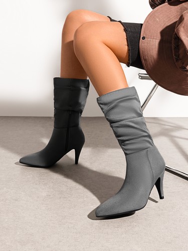 Women Side Zip High Stilettos Heel Pointed Toe Fashion Mid Calf Boots Easy on - Picture 4 of 33