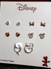 NEW Disney Earrings Minnie Mouse Bow Heart Set Rose Gold Crystal Studs Set of 5