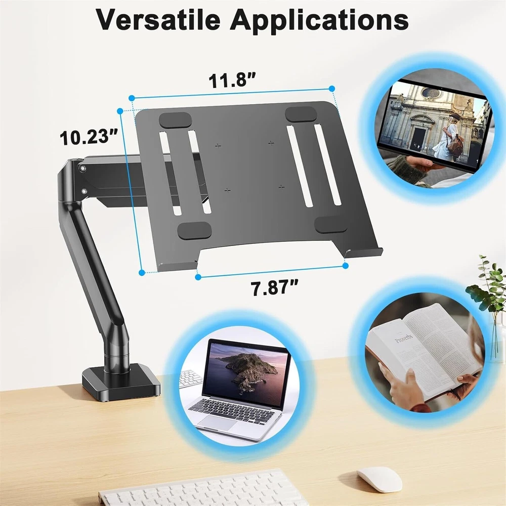 Ergonomic 2-in-1 Gas Spring Laptop Stand and Monitor Desk Mount