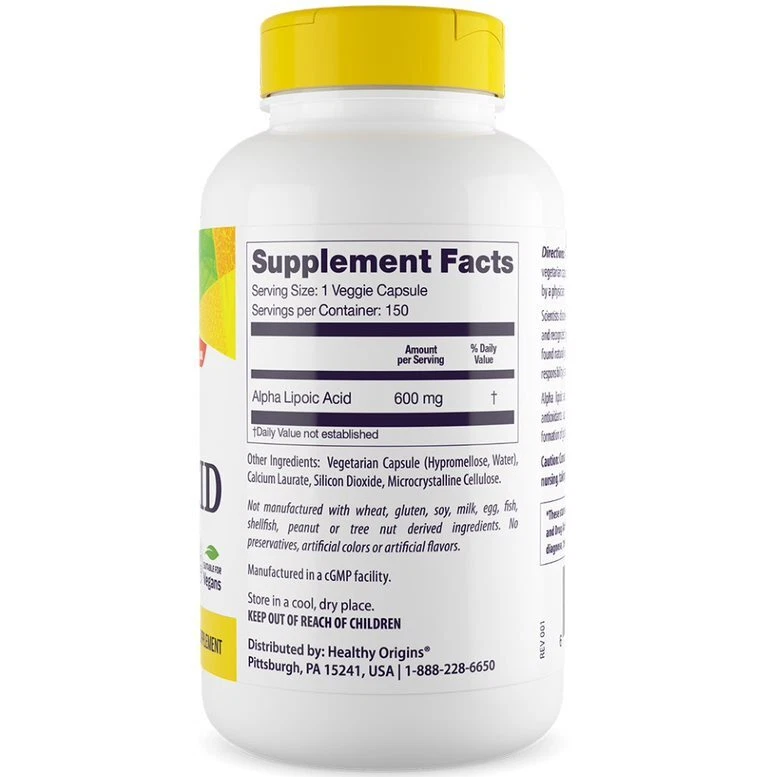 Healthy Origins, acide alpha-lipoïque, 600 mg, 150 légumes. Capsules - Livrai... - Photo 2/3