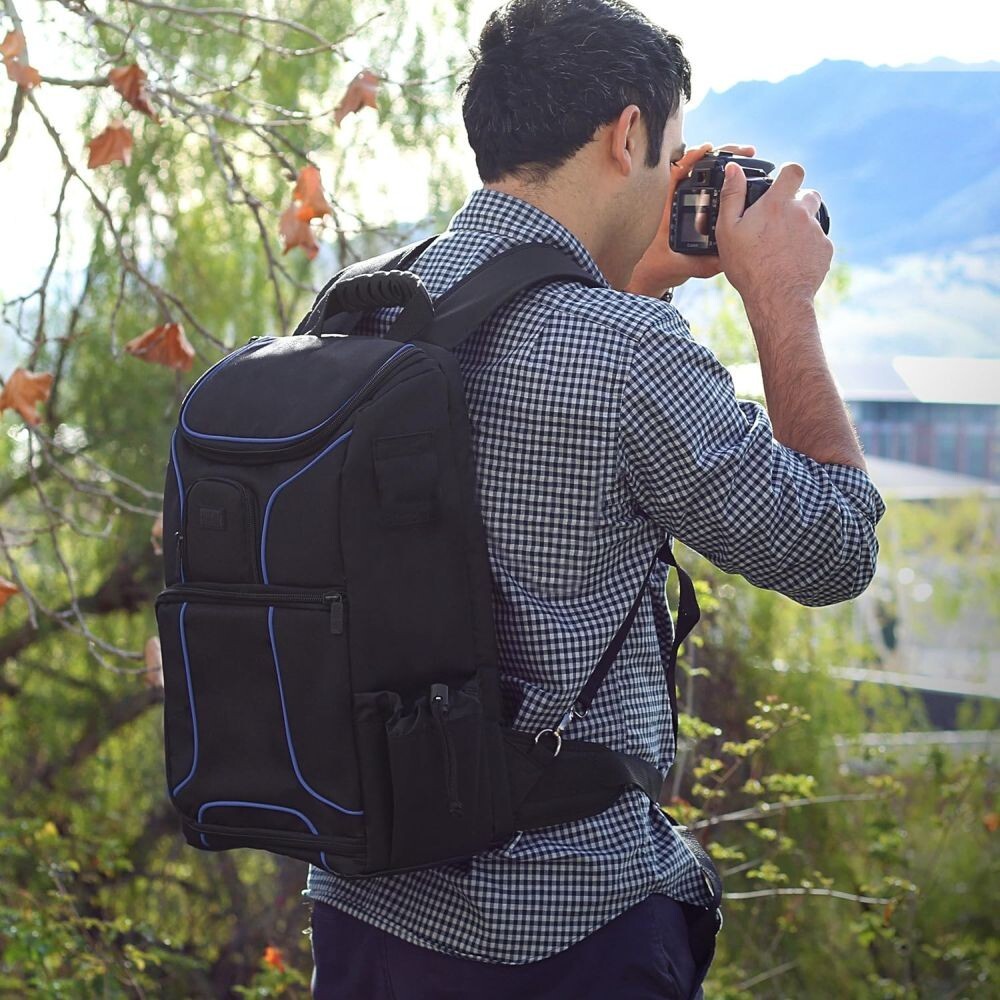 Sac à Dos NOIR BLEU Réflex - Compartiment PC et Support Trépied