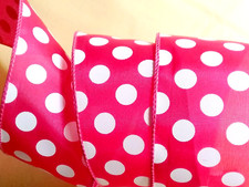 Pink Satin White Polka Dots 2.5" x 2 yd Wired Ribbon Everyday Summer