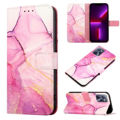Case For Realme C35 Leather Phone Protector Marble Cover Flip Wallet
