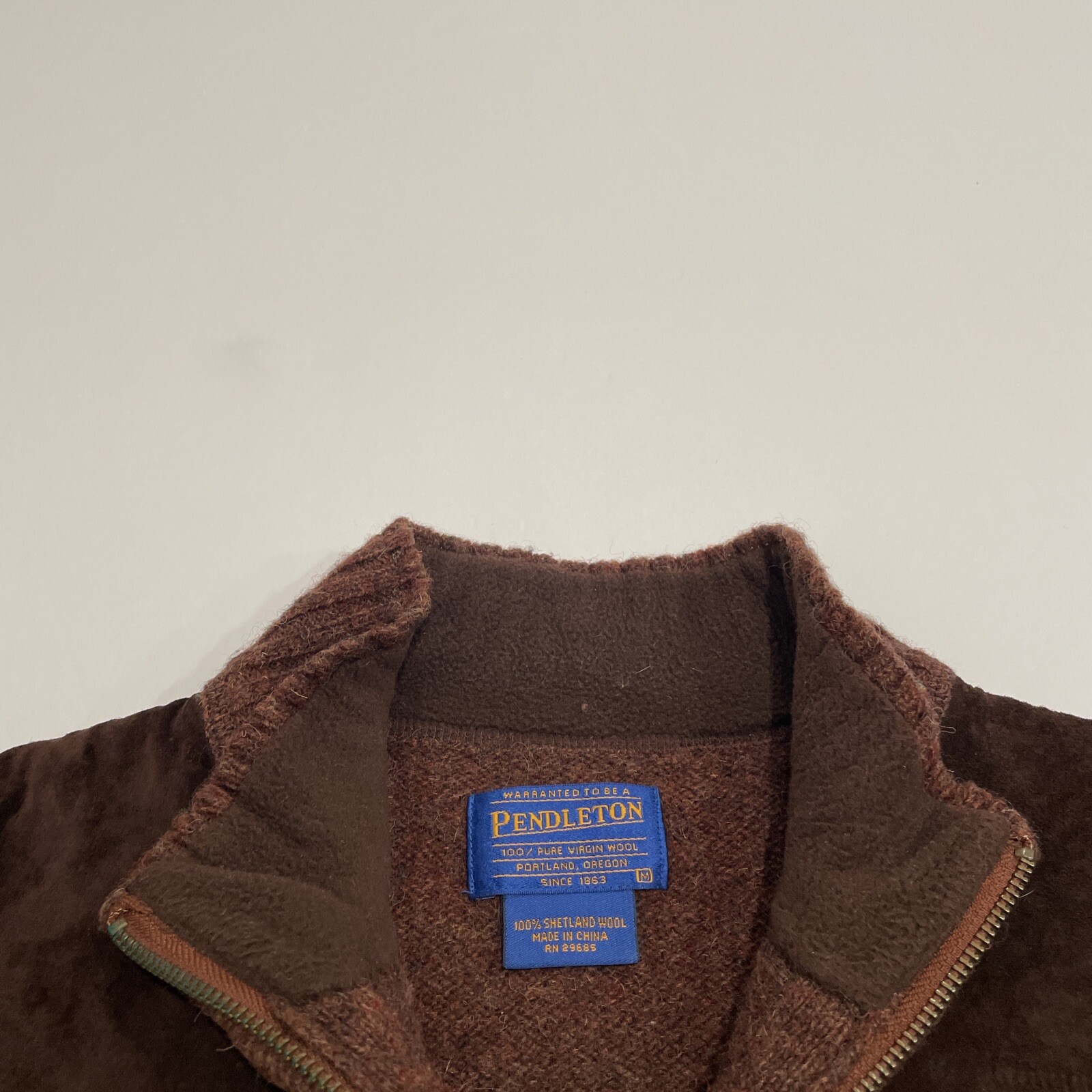 Pendleton Medium Shetland Wool Brown Quarter Zip … - image 3