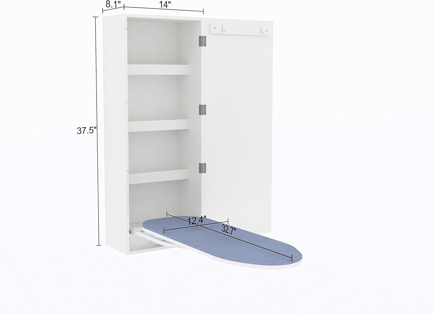 Wall Mount  Ironing Board Cabinet with Mirror, Built in Swivel Ironing Board