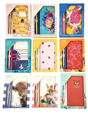 EVELAY 2026 Diary & Pen Slim Size Week to View Diaries Full Year Planner Gift Set Boxed