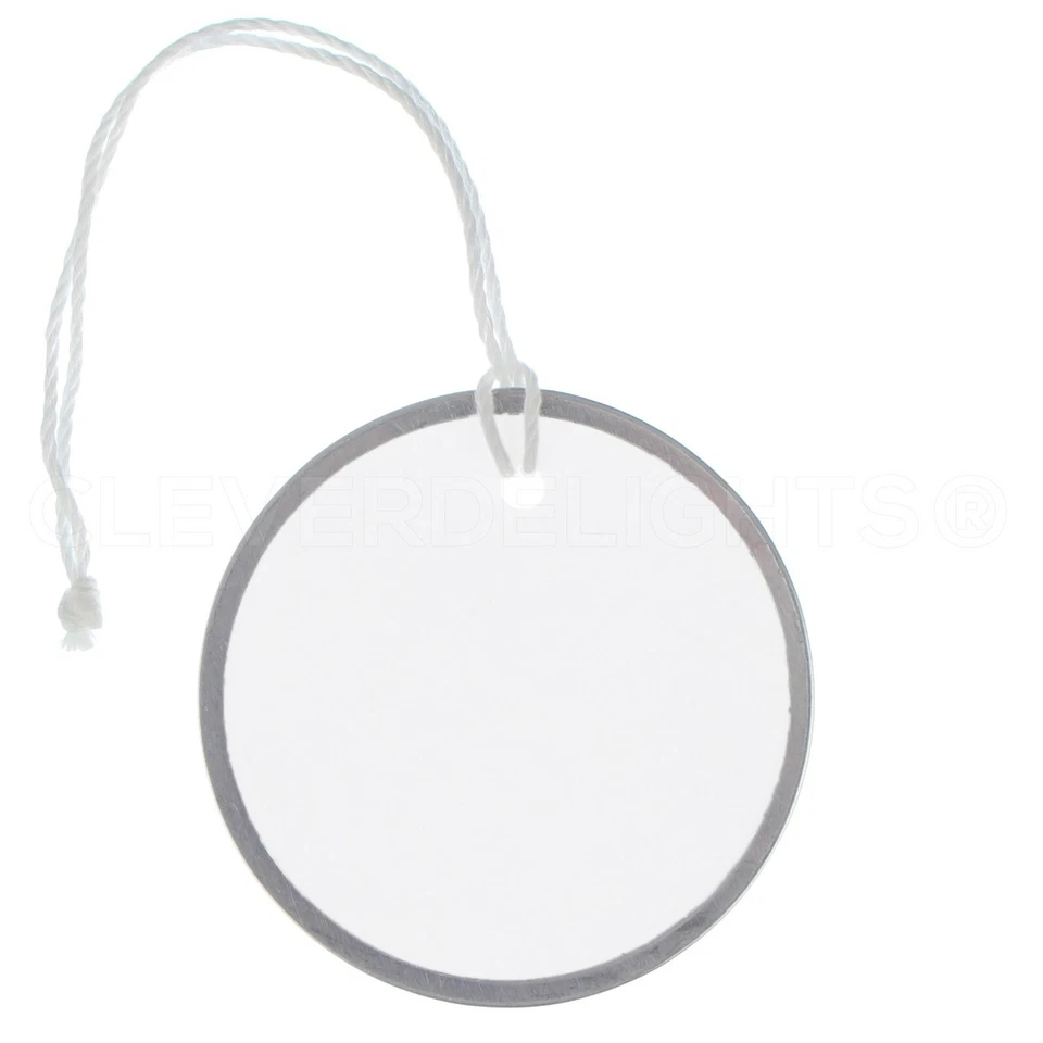 CLEVERDELIGHTS Metal Rim Key Tags - 2.25" Diameter ID Tag With Strings - White - 50 100 400