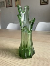 Vintage Emerald Glass Swung Vase From MCM In The Sculptural Five Finger Shape