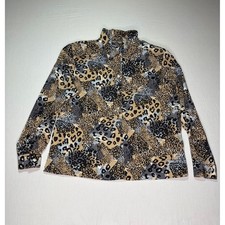 Notations Leopard Print Button Down Blouse Top Animal Print Women's Large